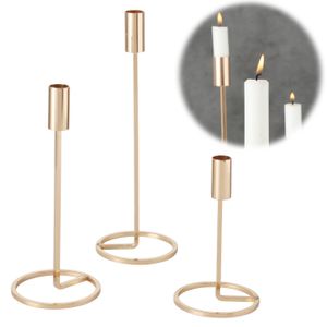 LS-LebenStil 3x Kerzenständer Gold Metall Set Stabkerzenhalter Kerzenhalter Kerzenleuchter