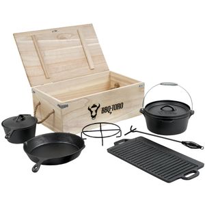 BBQ-Toro 7-teiliges Dutch Oven Set mit Holzkiste und viel Zubehör