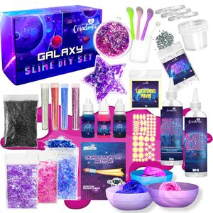 Galaxy Slime Kit DIY mit Glow in The Dark Pulver | Galaxie Schleim Set für Kinder mit Sternen, Glitzer und Aufkleber | Galaktischer Schleim m