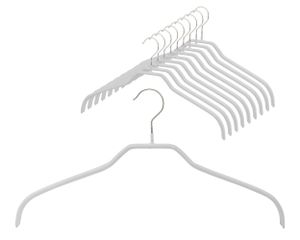 MAWA Kleiderbügel, 10 Stück, platzsparende und rutschfeste Bügel für Hemden & Blusen, 360° drehbar, hochwertige Antirutsch-Beschichtung, Weiß, 41 cm