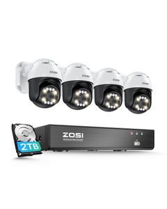 ZOSI 4K Überwachungskamera Aussen Set, 4X 355°/140° Schwenkbar 8MP IP Kamera System mit 8CH 2TB HDD NVR, Personen-/Fahrzeugerkennung, Auto-Tracking