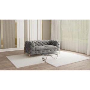 S-STYLE MÖBEL - Chesterfield Sofa 2-Sitzer Nova mit Goldene Metall Füßen aus Grau Samtstoff, B/T/H: 185 cm/ 100 cm/ 75 cm