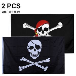 2 Stück 30 * 45 cm Piraten Dacron Flagge für Piratenparty, Geburtstagsgeschenk, Piratentag, Halloween Dekoration