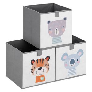 Navaris Kinder Aufbewahrungsbox 3er Set - Regal Aufbewahrung 28 x 28 x 28 cm Spielzeugkiste - 3x Spielzeug Box faltbar - Tier Motiv Kisten mit Griff