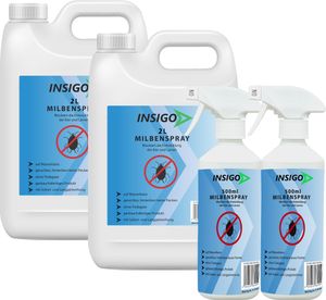 INSIGO 2x2L + 2x500ml Anti-Milbenspray, Mittel gegen Milben Milbenbefall Milbenfrei Schutz gegen Eier auf Wasserbasis, fleckenfrei, geruchlos, mit Schnell- & Langzeitwirkung frei EX