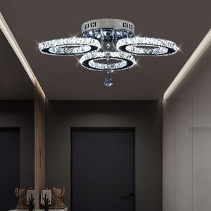 Fortuna Lai Crystal LED stropní světlo, studená bílá 6000K Diamantový křišťálový lustr, designové stropní světlo se 3 křišťálovými kroužky, nerezové závěsné stropní světlo pro obývací pokoj ložnici kuchyň předsíň [energetická třída E]