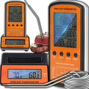 Fleischthermometer Kabellos Digital LCD Grillthermometer mit 2 Edelstahlsonde BBQ Funk Thermometer für Grill Kochen Smoker Ofen 30m Reichweite Retoo