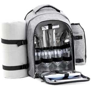 32dílný piknikový batoh CampFeuer, piknikový set pro 4 osoby, šedý, batoh pro volný čas