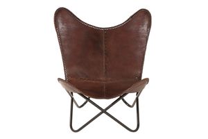 Retro Design Lounge Sessel BUTTERFLY braun mit Echtlederbezug schwarzes Gestell Leder Stuhl