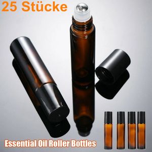 NEU 25 Stücke Glas Flasche Roll-On Leere Klarglas Ätherisches Öl Parfüm Roller 10ml