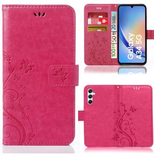 Handy Tasche für Samsung Galaxy A34 5G Bookstyle Flower Handy Hülle Schutzhülle mit Kartenfächer und Standfunktion in Pink