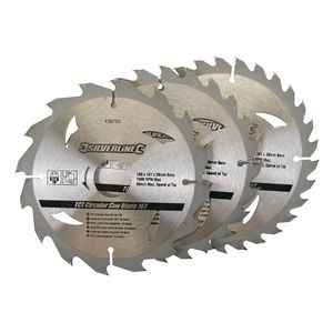Hartmetall-Kreissägeblätter, 16, 24 und 30 Zähne, 3er-Pckg. 160 x 30, Reduzierringe: 20, 16 u. 10 mm
