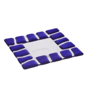 Glasschale Teller Tischdeko quadratisch Design Safari Fusing Glas ca. 13x13cm Handmade Blau