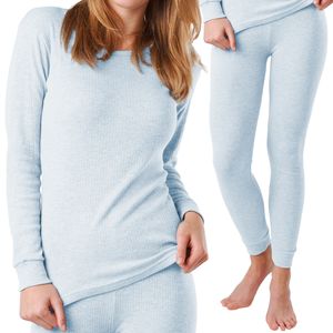 MT® Damen Thermo Unterwäsche Set - warm, weich und atmungsaktiv - Ice Blue-XL