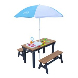 AXI Dennis Kinder Sand & Wasser Picknicktisch aus Holz | Wasserspieltisch & Sandtisch mit Bänken, Deckel, Behältern & Spüle | Kindertisch /