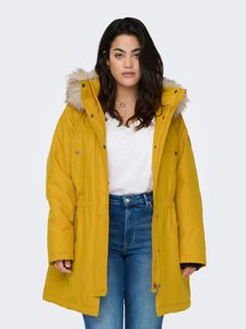 ONLY CARMAKOMA Damen Parka Mantel Große Übergröße | Winter Jacke mit Kapuze & Kunstfell | Curvy Plus Size, Farben:Gelb, Größe:54