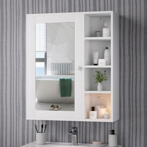 Meerveil Spiegelschrank, Badschrank, Hängeschrank, Badspiegel, Wandspiegel, Badezimmerschrank, 51.2 x 61 x 18cm, Weiß