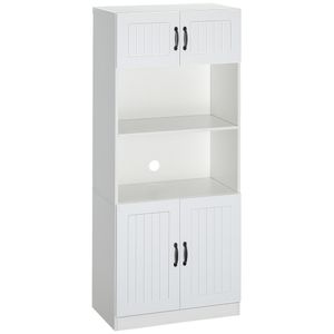 HOMCOM Küchenschrank Küchenbuffet Hochschrank mit 2 Regalen und 2 Schränken Esszimmerschrank mit verstellbaren Regalböden Mikrowellenregal Anti-Kipp-Gurt Landhausstil Spanplatte Weiß 70 x 40 x 170 cm