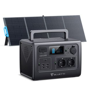 BLUETTI Solar Stromerzeuger EB55 mit PV200 Solarpanel, 537Wh LiFePO4 Batterie mit 2 700W AC Ausgängen (1400W Peak), 100W Type-C, Solar Generator für Outdoor Camping, Off-Grid, Blackout