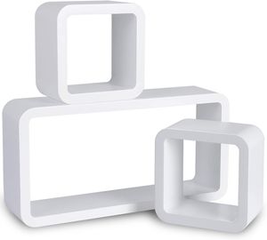 WOLTU Wandregal Cube Regal 3er Set Würfelregal Hängeregal, weiß Quadratisch Schwebend Design