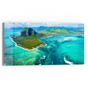 DEQORI Glasbild Echtglas 60x30 cm 'Mauritius aus der Luft' Wandbild Bild modern Deko