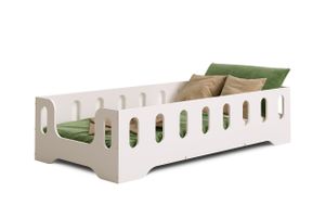 smartwood® TILA 2B Kinderbett 120x200 mit verschiedenen Einstiegsmöglichkeiten – mit Lattenrost und Rausfallschutz – Montessori-Kinderbett - Weiß