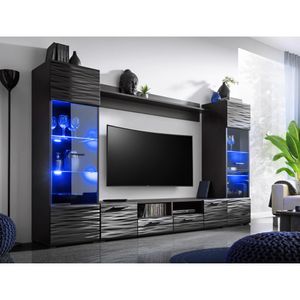MODICA nástěnná skříňka - Sestava nábytku do obývacího pokoje - Černý lesk / Sahara 3D