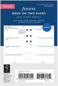 FILOFAX Kalendereinlage 2025 - POCKET - 1 Woche = 2 Seiten - weiss mehrsprachig - 25-68227