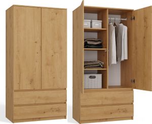 CDF Moderner Schrank Malwa SS-90 | Farbe: Eiche Artisan | Ideal für ein Schlafzimmer, Flur, Kinderzimmer oder Büro | Kleiderständer, Garderobenständer