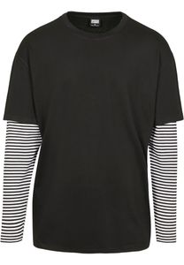 Pánské tričko Urban Classics Oversized Double Layer Striped LS Tee black - S