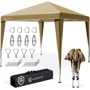 CASARIA® Pavillon Capri 3x3m Pop-Up UV-Schutz 50+ Wasserdicht Winterfest mit Tasche Faltbar Stabil Camping Garten Faltpavillon Partyzelt, Farbe:beige