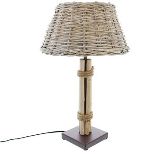 SIDCO Tischlampe Tischleuchte Korblampe Nachttischlampe Holz Lampe Treibholz 47cm