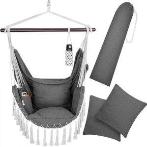 DETEX® Fotel wiszący do 150 kg z uchwytem na butelkę Styl boho Odporny na warunki atmosferyczne Obrotowy fotel wiszący 360° Antracytowy Poduszka do wnętrz i na zewnątrz DETEX® Fotel wiszący do 150 kg z uchwytem na butelkę Styl boho Odporny na warunki atmosferyczne Obrotowy fotel wiszący 360° Antracytowy Poduszka do wnętrz i na zewnątrz