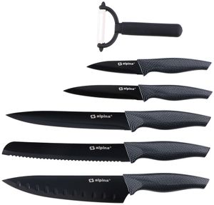 Alpina® 6-dielna profesionálna súprava nožov - nôž na chlieb, mäso, univerzálny nôž, škrabka a nôž Santoku - vrátane ekonomickej škrabky v darčekovom balení