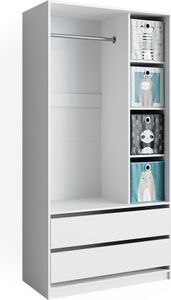 Vicco Kinderkleiderschrank Elmo, 100 x 200 cm mit 2 Schubladen und Faltboxen, Weiß