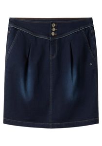sheego Damen Große Größen Jeansrock mit breitem Bund und Kellerfalten Jeansrock Citywear sportlich - unifarben
