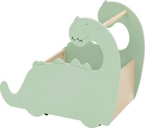 Joyz Spielzeugkiste aus Holz, Dino, 57x31,5x49 cm, Grün-Natur, Kinderregal mit 4 Rollen, Kinderzimmer Regal rollbar, Kinder Bücherregal, Lauflernwagen mit Stauraum