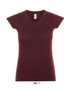 Ladies V-Neck Moon Damen T-Shirt - Farbe: Oxblood - Größe: XXL