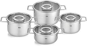 Fissler Pure Collection / Edelstahl-Kochtopfset, 4-teilig, Töpfe mit Glas-Deckel (3 Kochtöpfe,1 Bratentopf) - Induktion