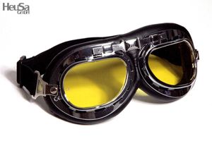 Motorradbrille Fliegerbrille Chopper Biker schwarz mit gelb getönten Gläsern