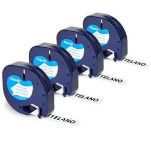 Telano® 4x kompatible Kunststoffetiketten 91201 für Dymo LetraTag Etikettendrucker - Schwarz auf Weiß - 12 mm x 4 m - S0721610 Etikettenband