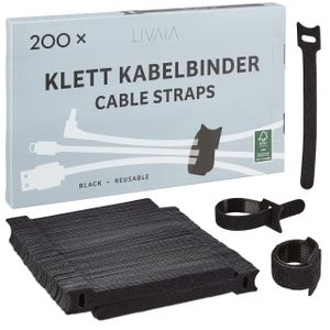 Wiederverwendbare Kabelbinder schwarz: 200 x 6 Zoll Klettbänder – schwarze Kabelbinder – lange Kabelbinder – schwarze Kabelbinder – dicke Kabelbinder – LIVAIA-Kabelbinder