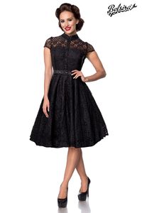 Belsira Damen Retro Vintage Kleid Spitzenkleid Rockabilly Sommerkleid 50s 60s Partykleid, Größe:M, Farbe:Schwarz