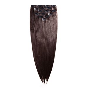 Clip In Extensions Haarverlängerung Set – 7 Haarteile glatt Extensions Haarverlängerung 60 cm in der Farbe braun
