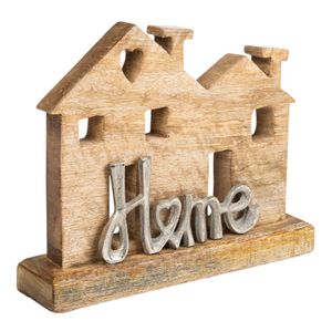 XL Dekoelement in „Hausform“ mit silberner Schrift „Home“ | 25 x 20 x 5,5cm | aus Holz und Aluminium