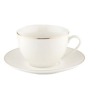 Tasse PORZELLAN Kaffeebecher Kaffeetasse mit Untertasse Weiß Goldrand 240 ml
