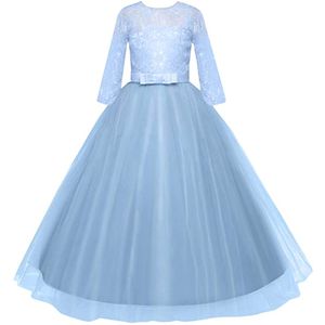 Mädchen Festzug Ballkleider Kinder Bestickt Brautkleid Farbe: Blau Gr.140