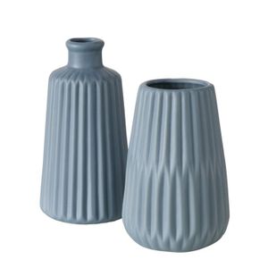 Boltze Vasen Set Esko 2-teilig blau matt, Blumenvasen aus Keramik, ø ca. 8,5 cm