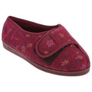 Dámske papuče Comfylux Davina so zapínaním na suchý zips a kvetinovým vzorom, extra široký strih DF517 (42 EU) (vínovo červená)