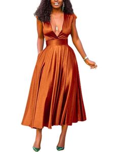Damen Cocktailkleider V-Ausschnitt Abendkleid Ärmelloses Kleid Elegantes Ballkleid Braun,Größe L
